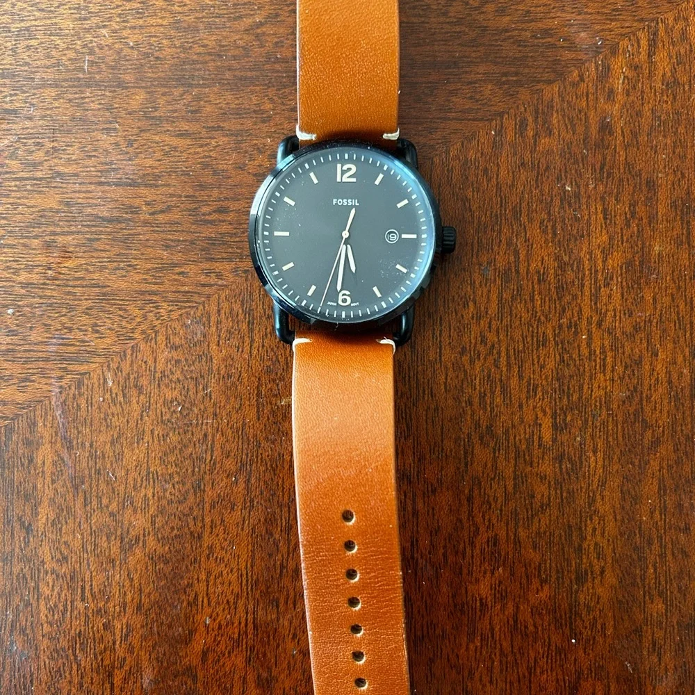 Fossil Black Dial Watch with Brown Leather Strap - Picture 2 of 4